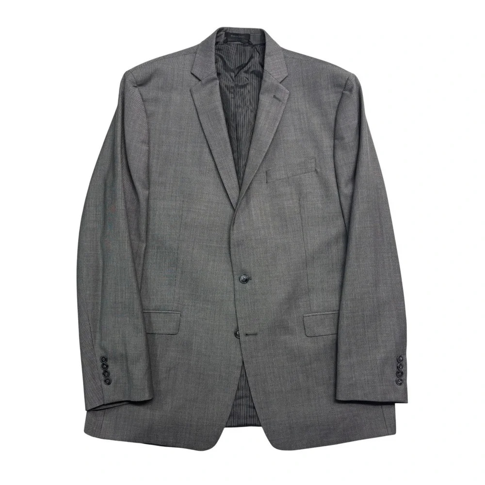 Calvin Klein 48XL 48L 40x34 Gray 2pc Pant Suit 100% Wool Slim Fit Flat Front